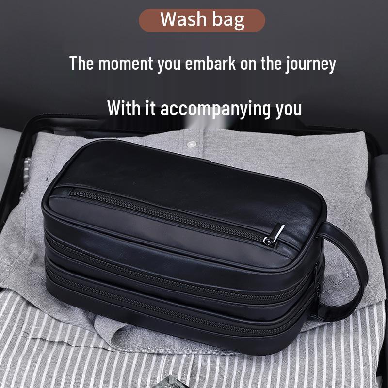 Men's Luxury Double-Layer Toiletry Bag - Large Capacity, Portable, Waterproof Makeup & Cosmetic Storage.