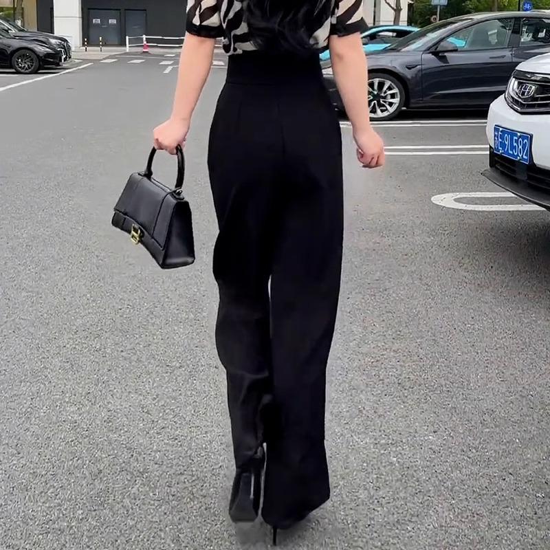 Women's Autumn 2025 Black Wide-Leg Pants: New Chinese Style Slim Fit Straight-Leg