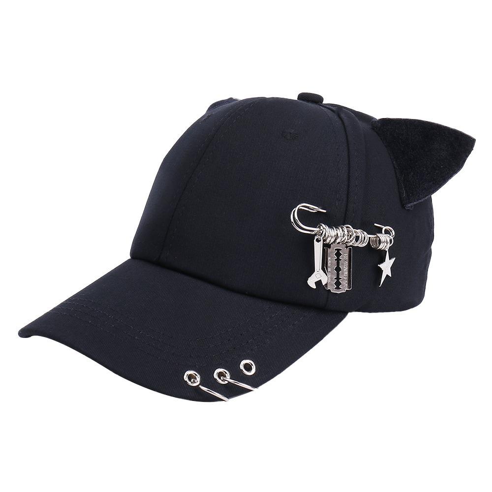 Pin Cat Ear Baseball Cap Hiphop Sun Hat Retro Metal Ring Baseball Hat Summer Style 2