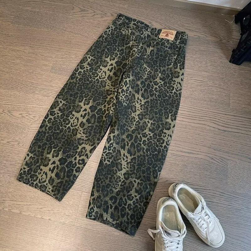 Podzimní Retro Těžce Prané Leopardí Pracovní Džíny pro Muže