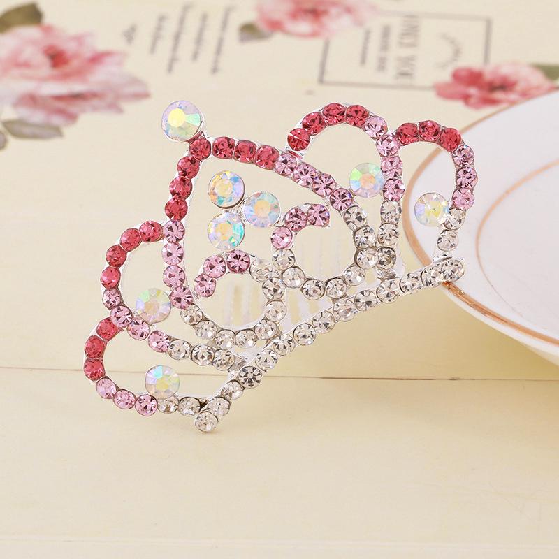 Korean Style Crown Jewelry Comb Hair Ornaments Princess Rhinestone Crown Alloy Colorful Girls Birthday Dance Hair Accessories