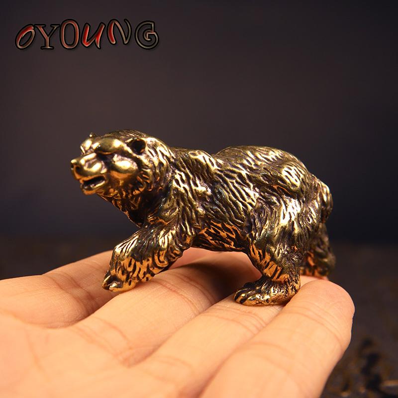 Pure Copper Brown Bear Statue Ornament Solid Brass Polar Animal Figurine Miniatures Tea Table Pet Desk Decors Accessories Crafts