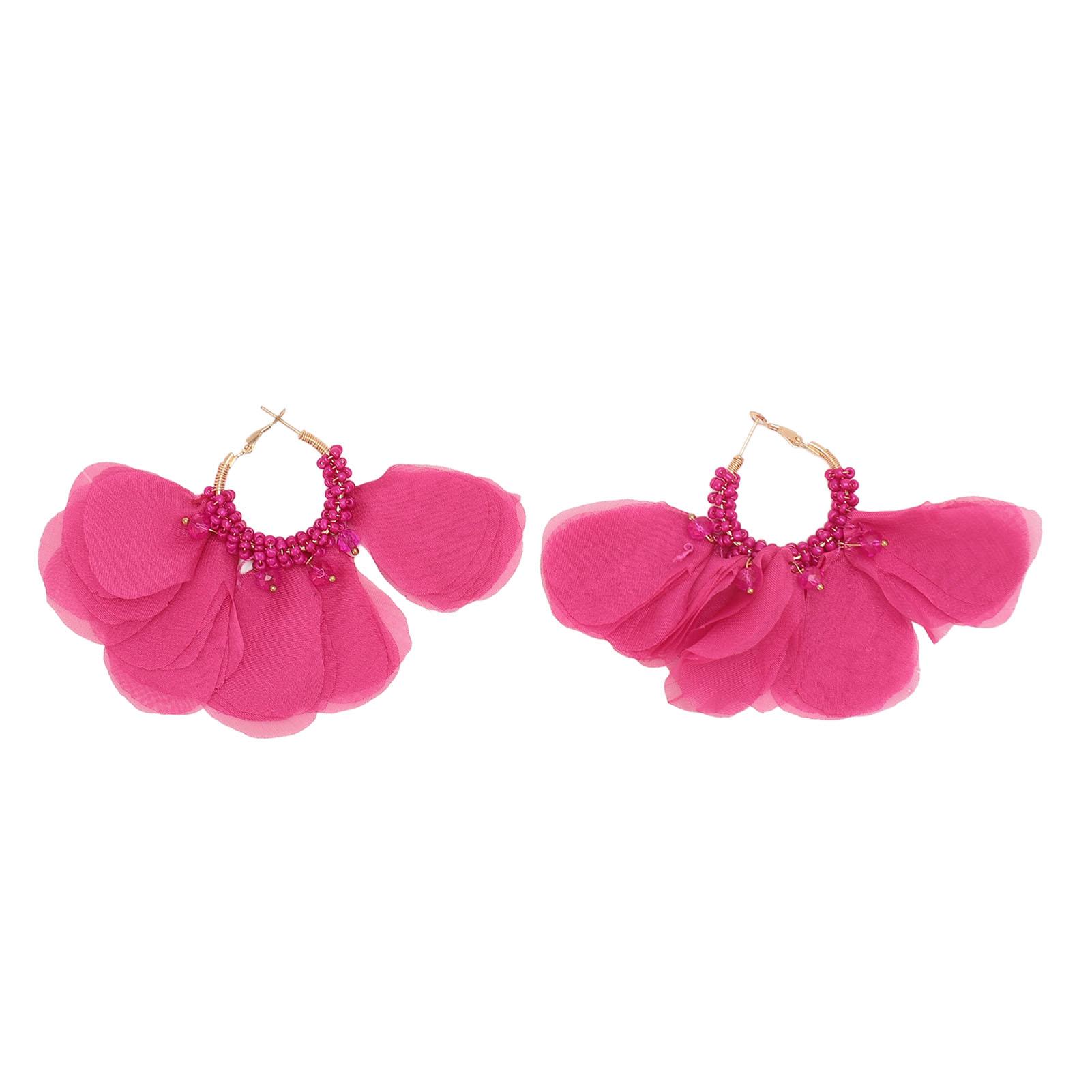 

Большие тканевые цветы висячие серьги замысловатые бисерные лепестковые серьги-кольца ручной работы из ткани для красный