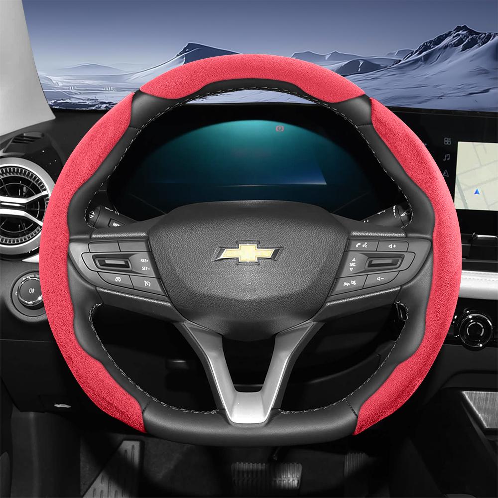 Suitable for Chevrolet Sport Suede Steering Wheel Cover with Split Snap-On Design for Silverado, Equinox, Trax, Onix, Tahoe, Traverse, Trailblazer