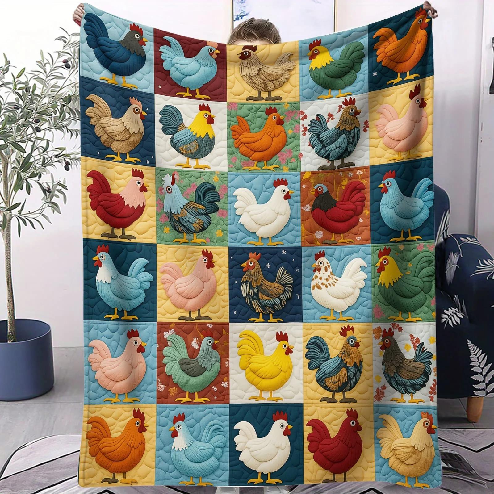 

Farmhouse Chicken-Themed Blanket - Cozy Couch Throw for Rural-Style Homes, Comfy Blanket for Lounging, Decor Accent Soft Blanket 70x100cm білий