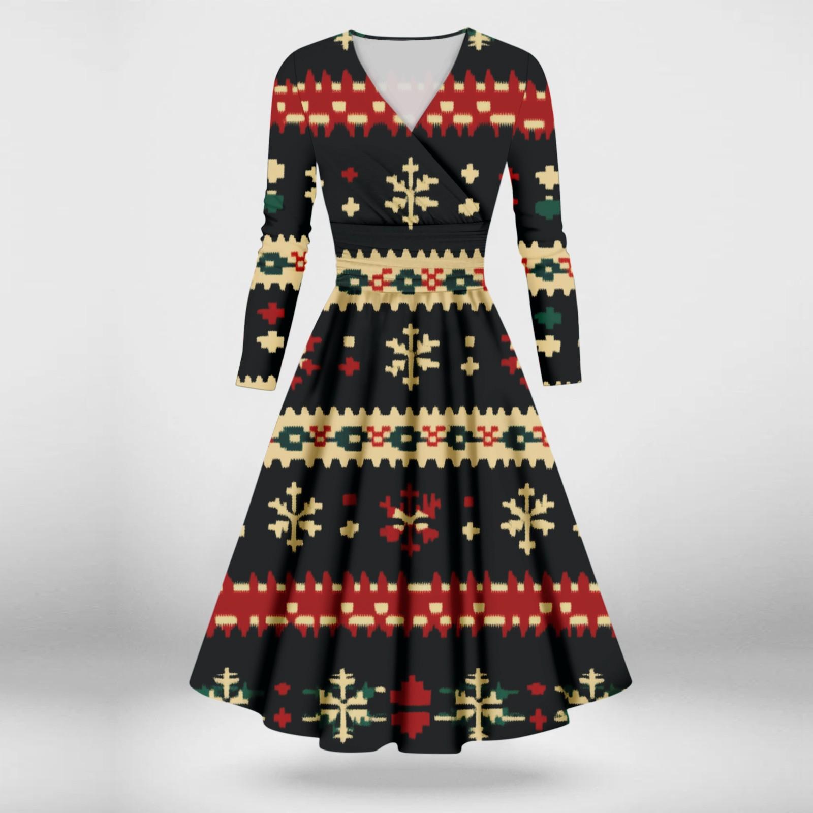 

Женское повседневное и модное сексуальное платье с v-образным вырезом и длинными рукавами с рождественским принтом M