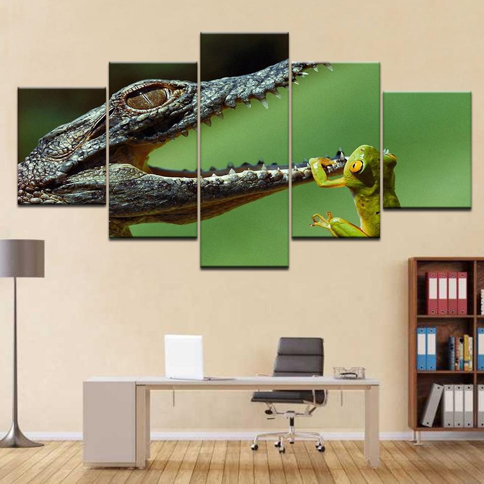 

5 Panel/piece HD Print The crocodile and frog modern wall posters Canvas Art Painting For home living room decoration 20x35 20x45 20x55cm