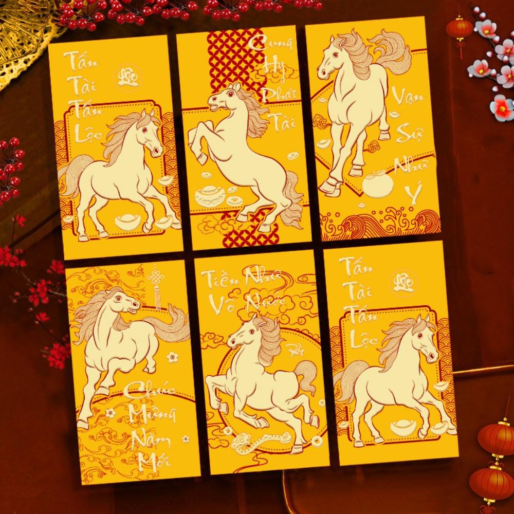 

6pcs 2026 Horse Year Spring Festival Hongbao Traditional Cartoon Red Packets Birthday Gift Style 8