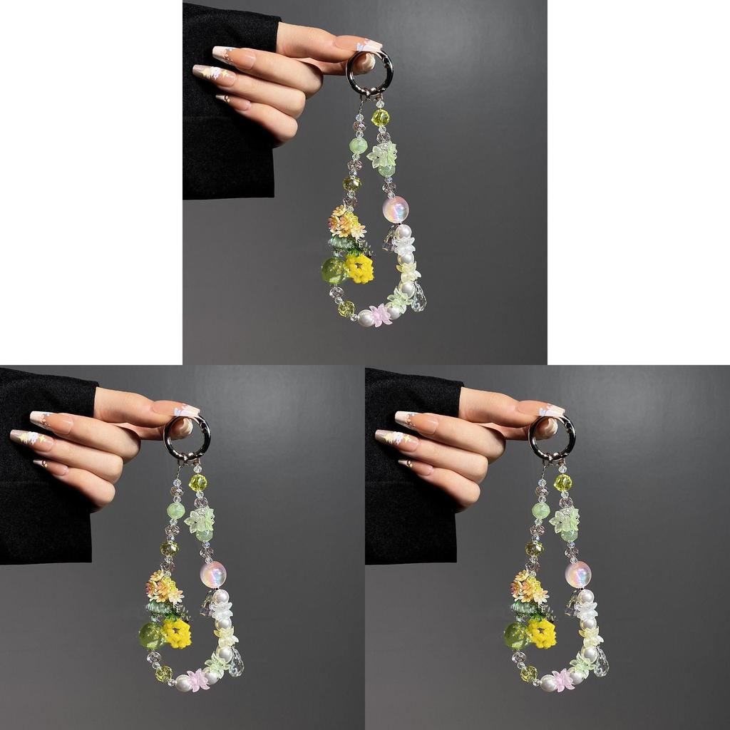 Pvc Floral Phone Lanyard With Crystal Pendant Handcrafted For Women And Men