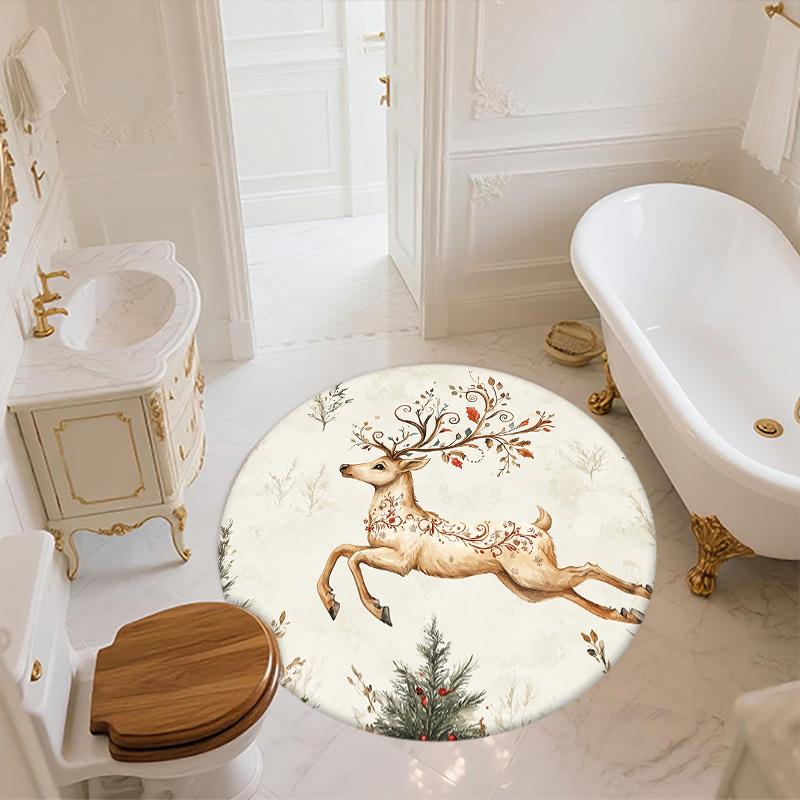Laufendes Reh,Runder Teppich,Teppich für Wohnzimmer Schlafzimmer Sofa Spielzimmer Dekor,Rutschfeste Fußmatte