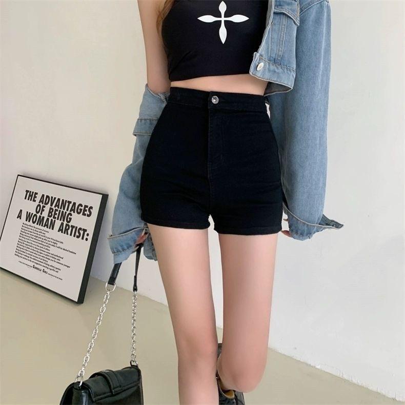Women's High Waist Black Denim Shorts A Line Loose Fit Casual Summer Hot Pants