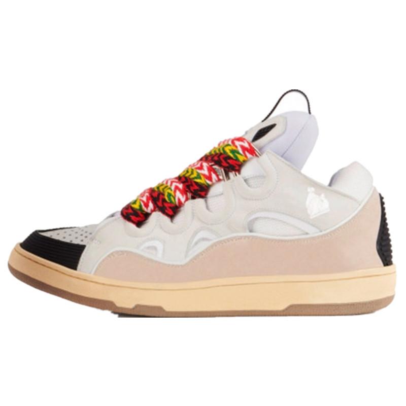 Leather Splicing LaceUp Curb Sports Casual Shoes Retro Board Shoes Men'S And Women'S Dad Shoes