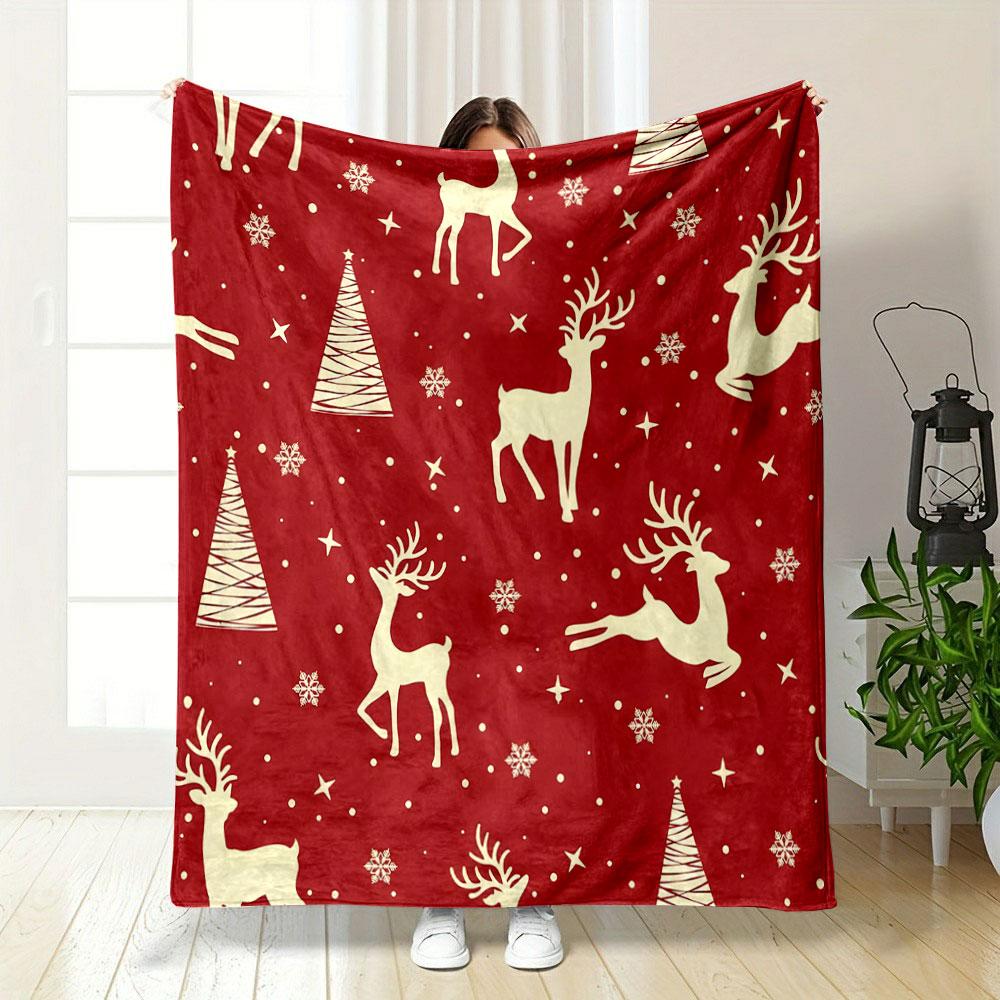 Reindeer and Christmas Trees Pattern Print Blanket Soft and Cozy Perfect for the Living Room Bed Sofa or a Nap,gift