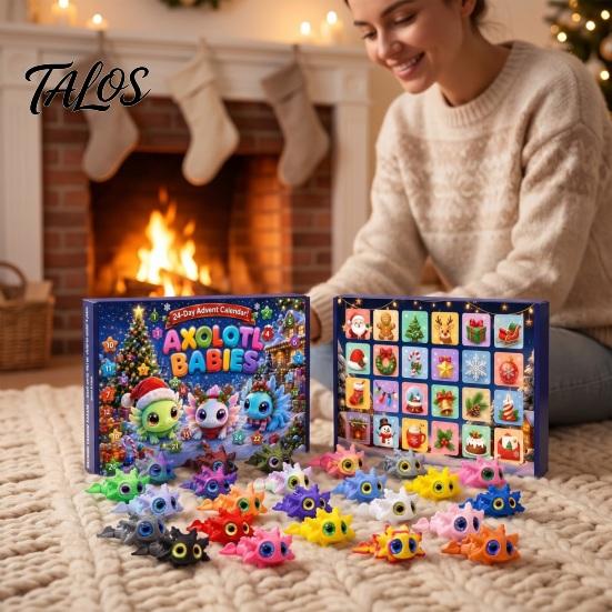 Boîtes de Fête Calendrier de l'Avent Axolotl 2026, Jouets Articulés Flexibles Imprimés en 3D, 24 Jours Jouets Salamandre Collectionnables Compte à Rebours de Noël avec Figurines,