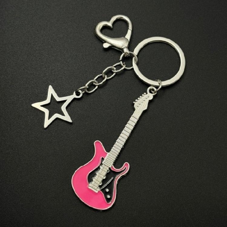 Fashion Star Guitar Keychain Decorations Simple Car Keyring Hanging Ornament