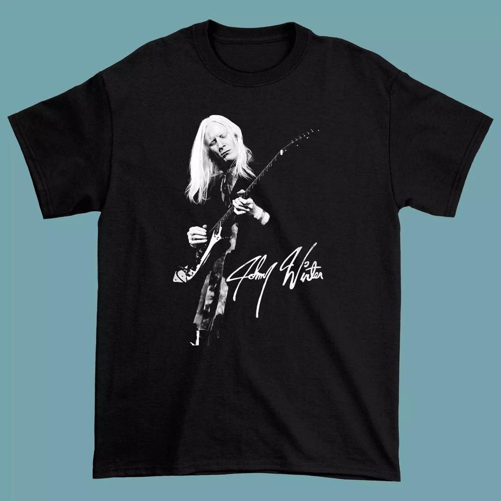 Johnny Winter Signature Men T-shirt Black Tee All Sizes S to 5XL Unisex T-Shirt S