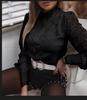 Women's Long Sleeve Blouse Round Neck Hollow Lace Spliced Single Breasted Elegant Commuter Shirt