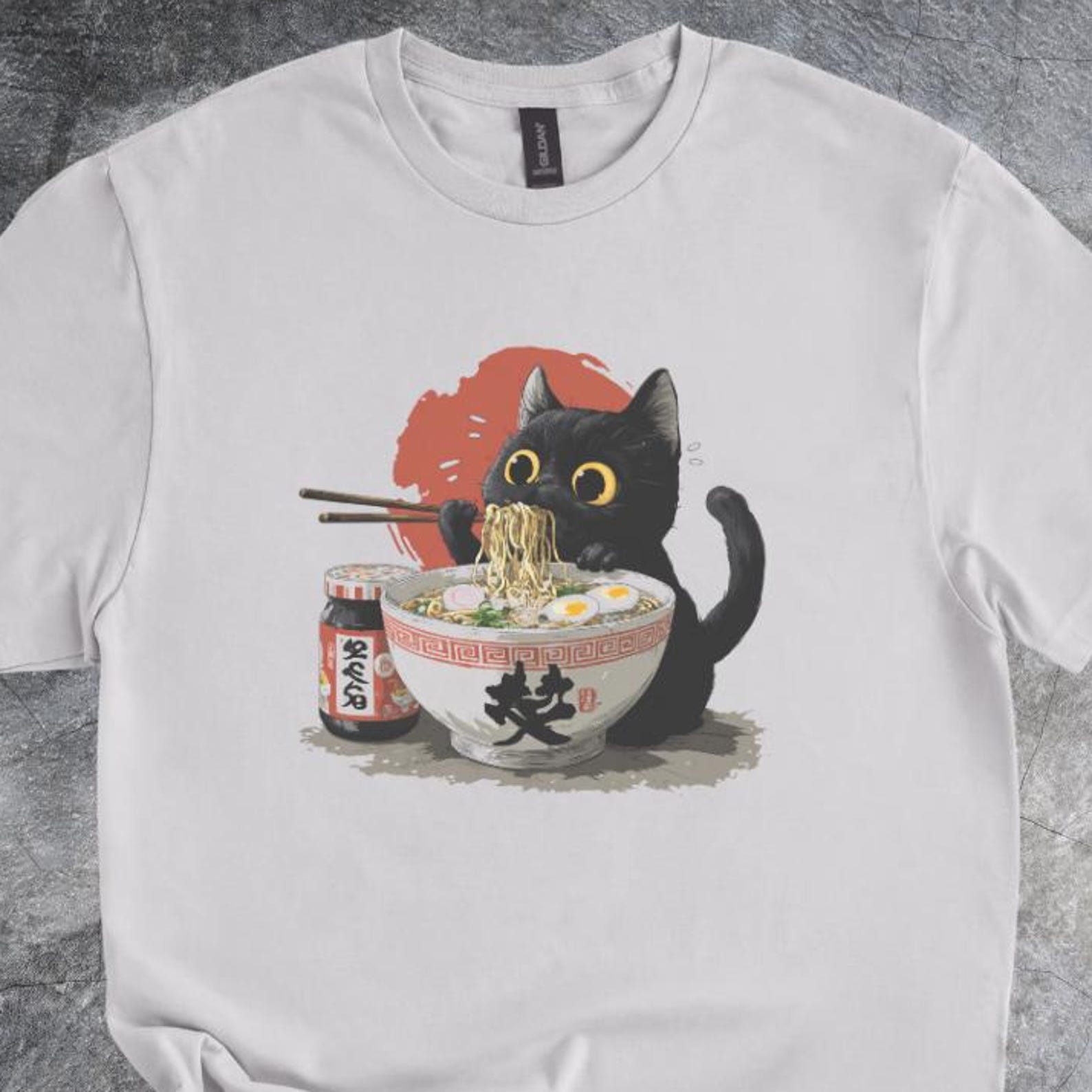 Cat Ramen Artwork Shirt Tshirt Japanese Noodle Bowl Cute Cartoon Food Graphic Gray 140