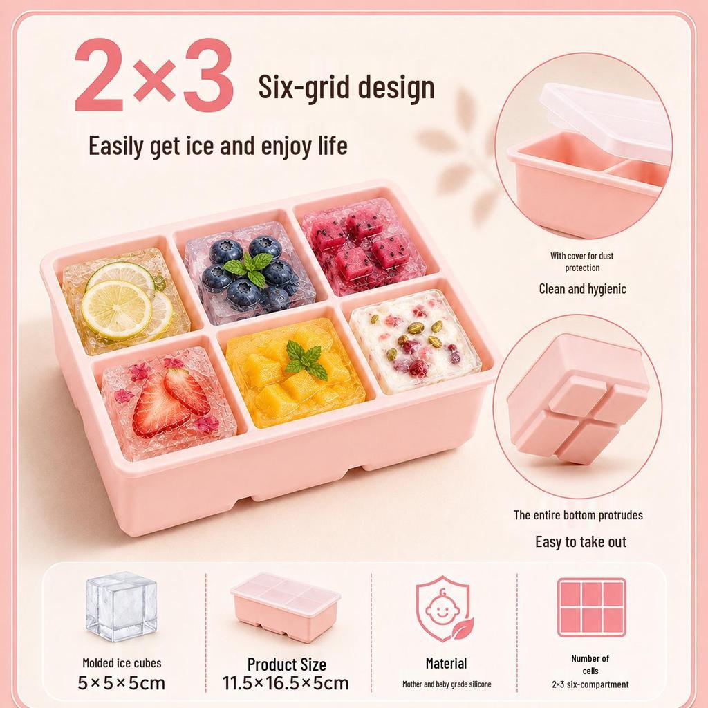 Square Ice Cube Tray with Lid - Large Silicone Mold for Home Use