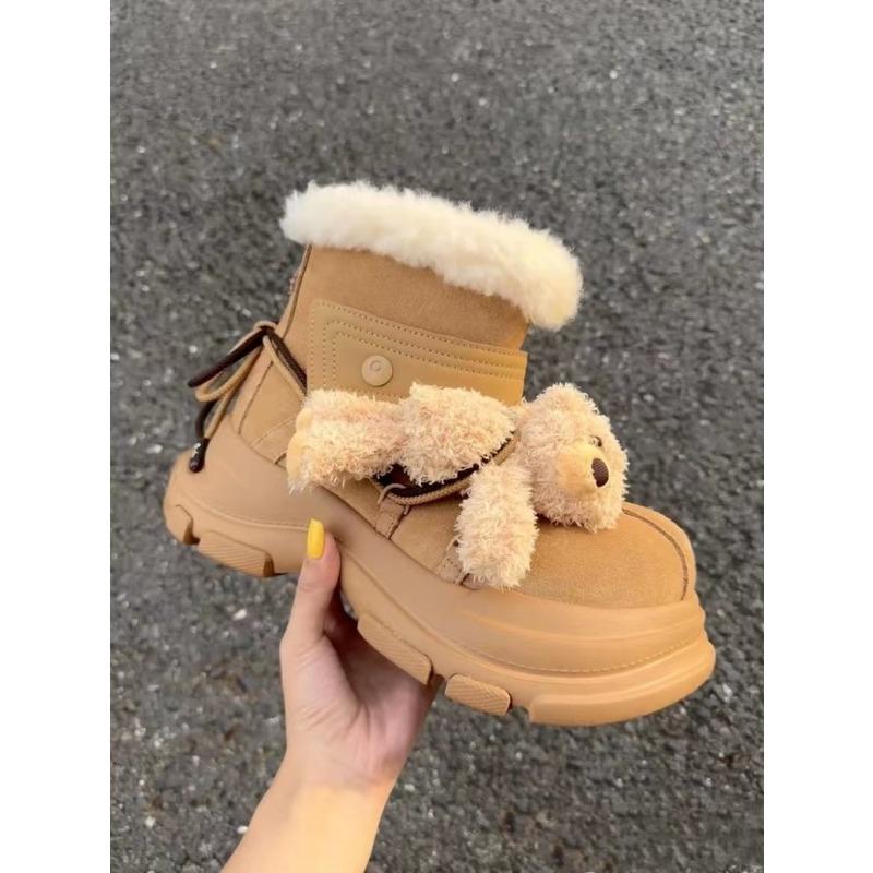 Soft sister heightening non-slip thick-soled medium and short tube snow boots with integrated fur, winter velvet warm casual cotton shoes 40