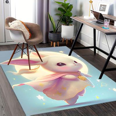 1pc Anime Cute Bunny Chair Mat Office Desk Pad with Moon and Stars Design, Non Slip Carpet for Home Decor