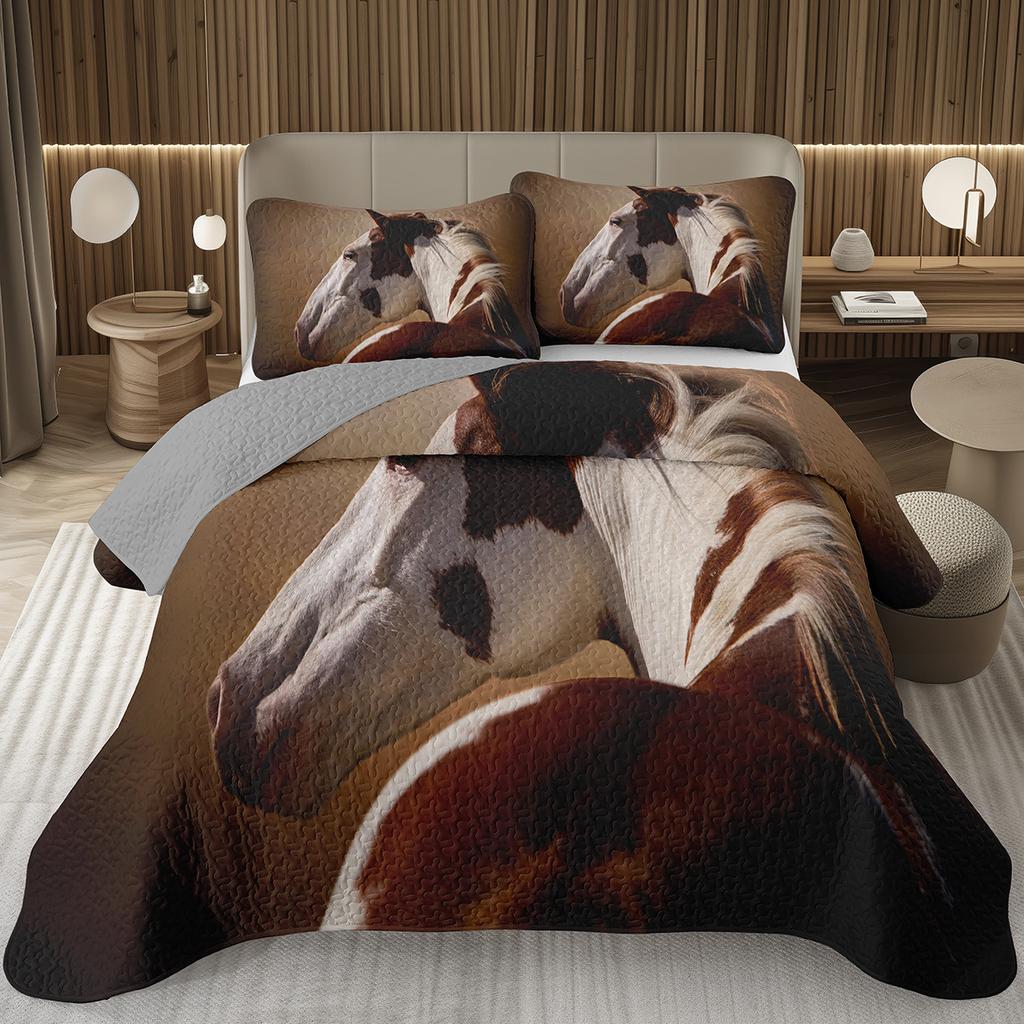 Running Wild Horses Print Quilted Bedspread Coverlet 2/3-Piece Rustic Bedding Set Reversible Lightweight Quilt Set Queen/Full