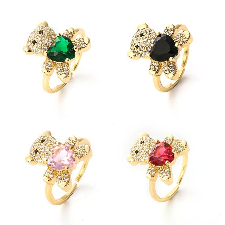 Colored Crystal Heart-shaped Opening Adjustable Ring Handmade Jewelry Party Gift