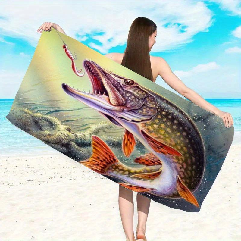 Pike Fish Fishing Beach Towel Realistic Predator Print Lure Design Quick Dry Soft Bath Towel For Men Anglers Gift