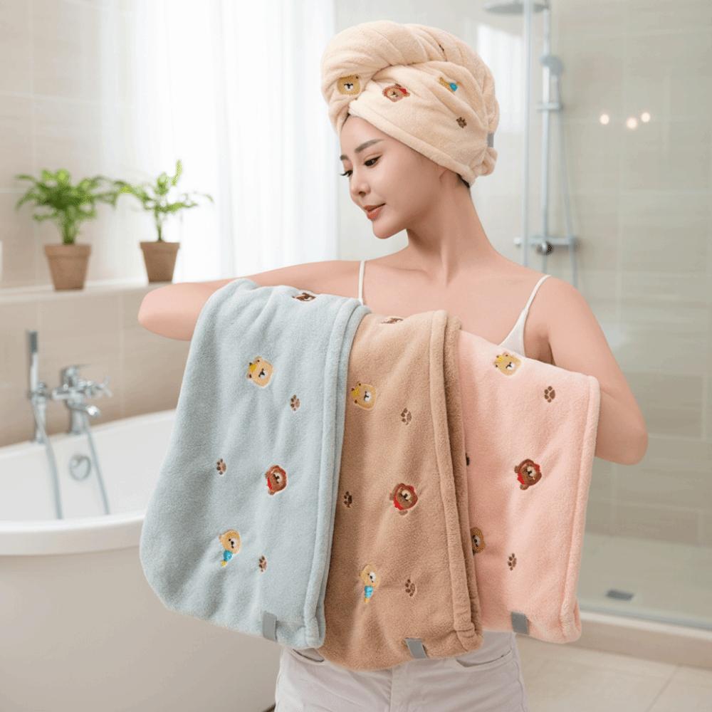 Thickened Head Wrap Cartoon Hair Drying Cap Comfortable Shower Cap  Women