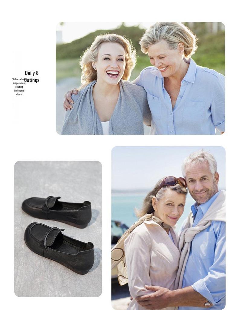 Retro Rutschfeste Atmungsaktive Slipper aus Leder für Mittelalte und Ältere Frauen