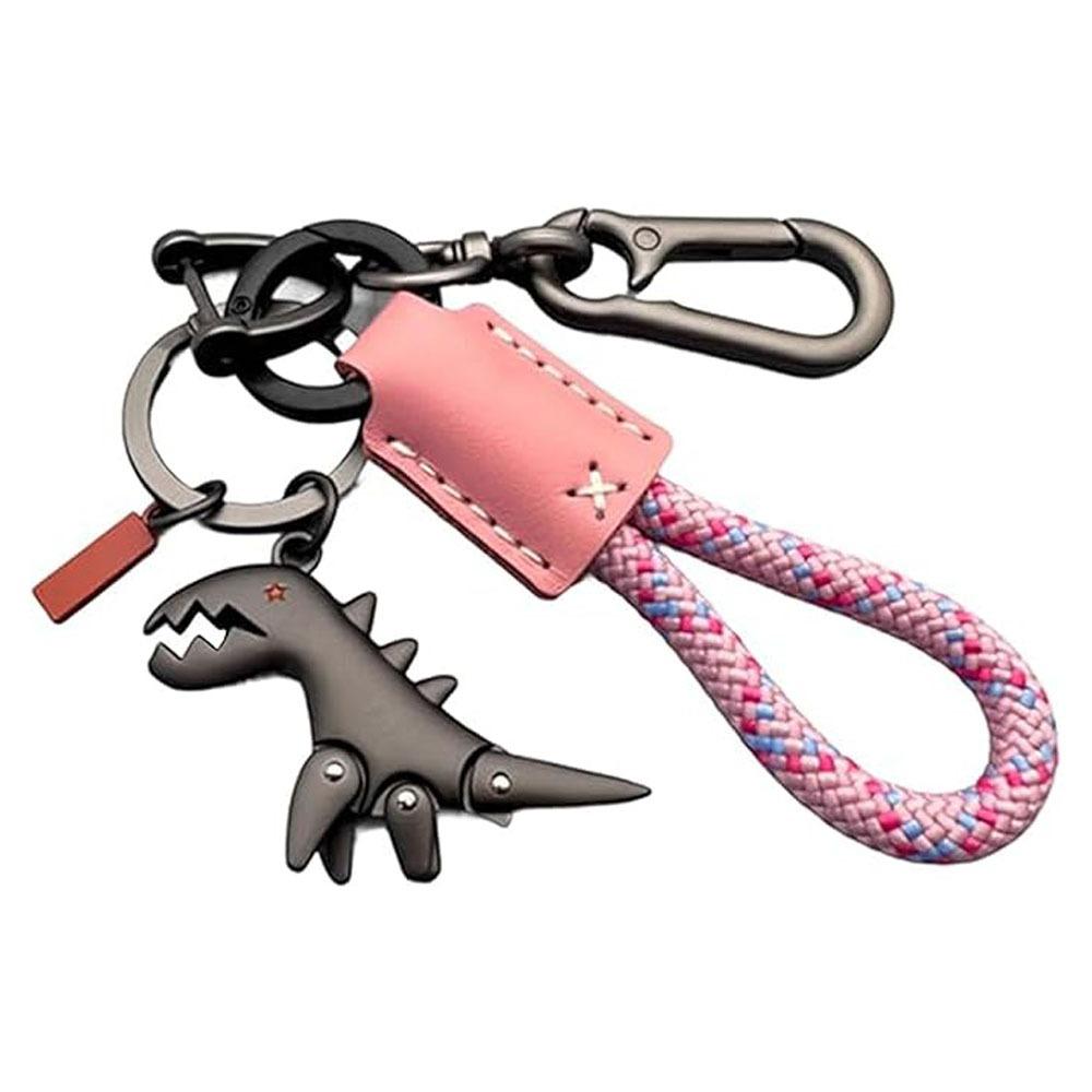 New Leather Dinosaur Keychain Durable Aluminum Alloy Dinosaur Keyring Jewelry Accessories Hand-Woven Handbag Keychain Women Men