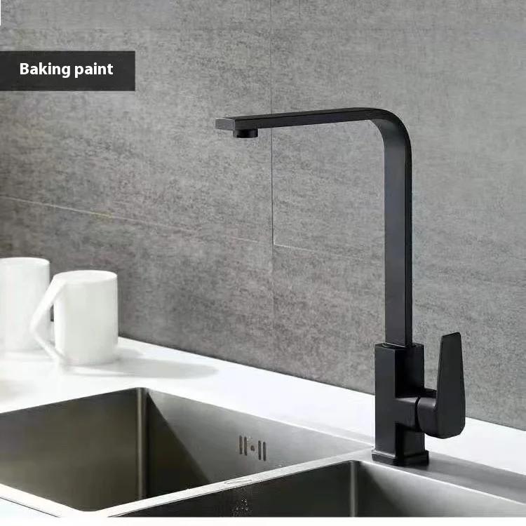 ZEXEF Black Paint Seven-character Square Kitchen Faucet Electroplating Refined Copper Hot and Cold Rotatable Washbasin Faucet