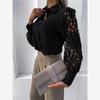 Women Black White Hollow Out Shirts Pure Color Lace Patchwork Shirt Shirt