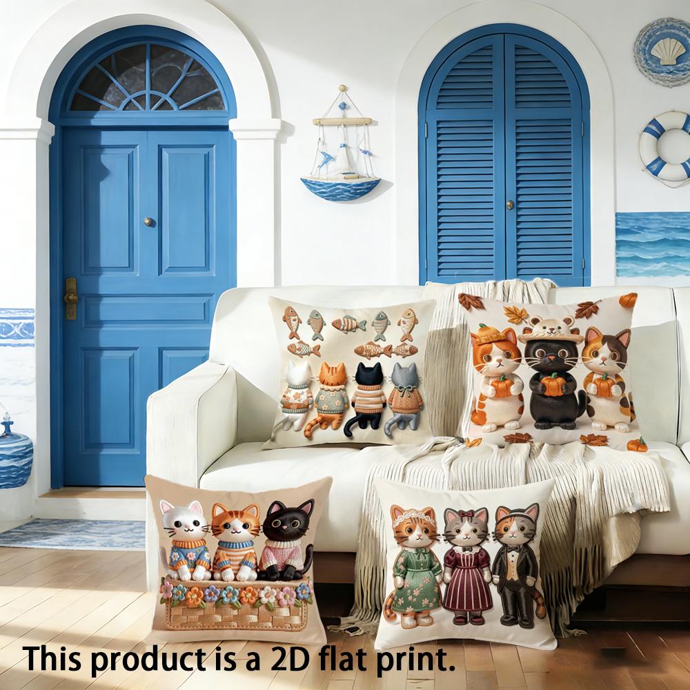 1/4pcs Adorable Cat-Patterned Pillowcases for Cozy Decor Sofa bed cushion cover home bedroom decoration, 2D flat printing