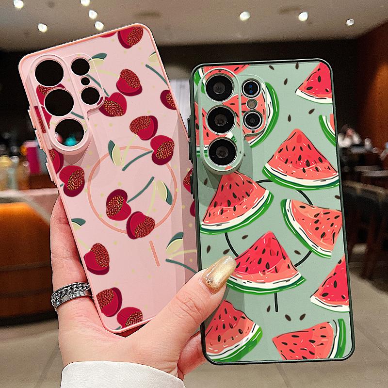 Magnetic For Magsafe Case For Samsung Galaxy S26 Ultra S25 Edge S24 Plus S23 FE S22 A17 A54 A55 A56 A57 5G Watermelon Cherry Fruits Pattern Cover