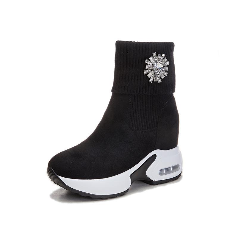 Inner height-increasing women's short boots Autumn and winter Martin boots Thick-soled short boots Women's high-top wool boots are fashionable