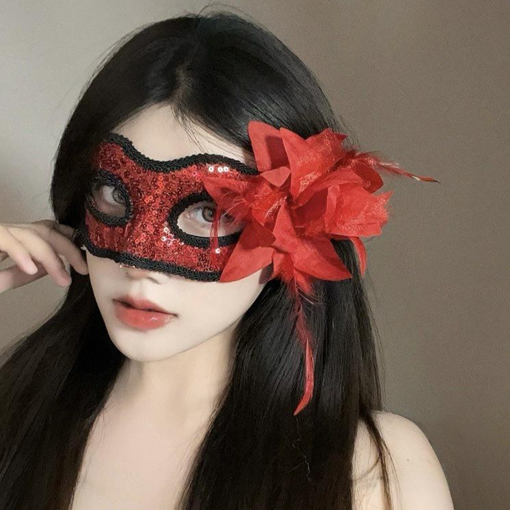 Mască de față sexy din dantelă cu pene - Accesoriu de petrecere mascat pentru Halloween