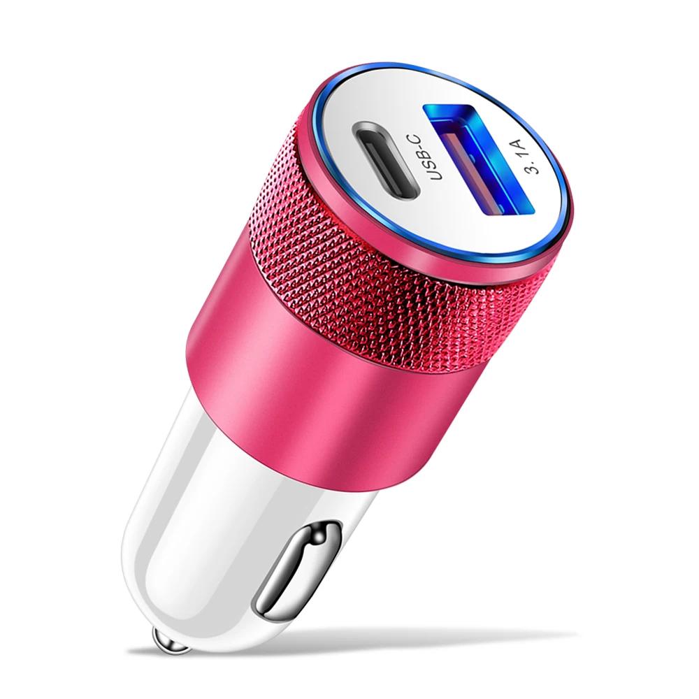 Mini 71W PD QC 1.1 Fast Charging Car Charger USB Type C Phone Adapter For iPhone Xiaomi Samsung Huawei Dual Port Car Charger