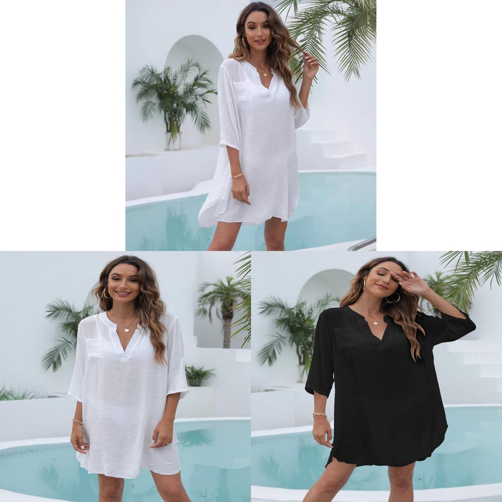 Womens Woven Beach Coverup With Vneck Sexy Dress For Summer Vacation
