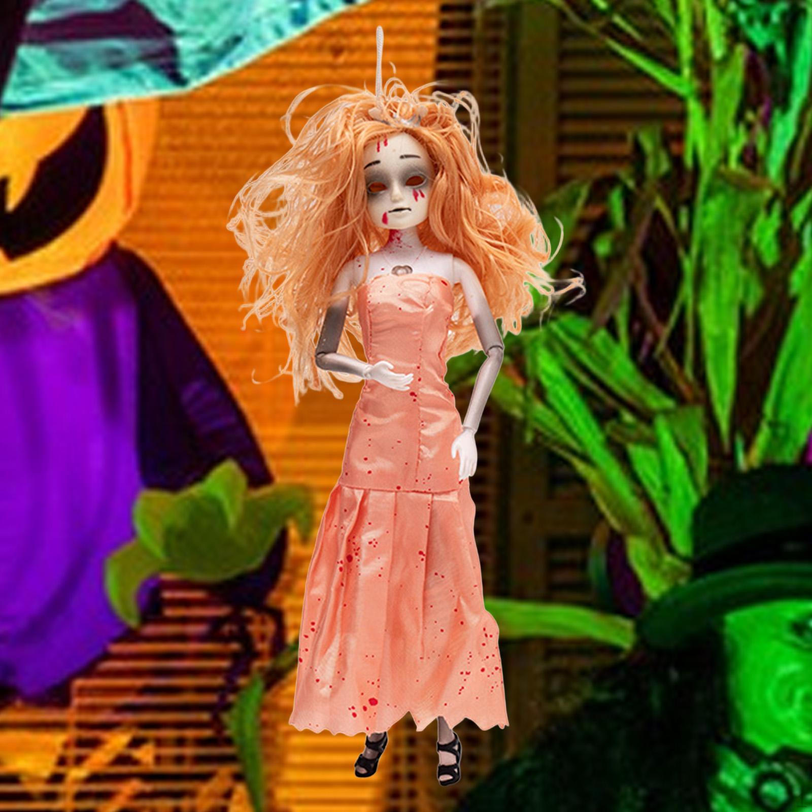 

Хэллоуин Подвесная Кукла-Зомби Девочка Фигурка Уникальная со Светящимся Платьем Декорация Орнамент оранжевый