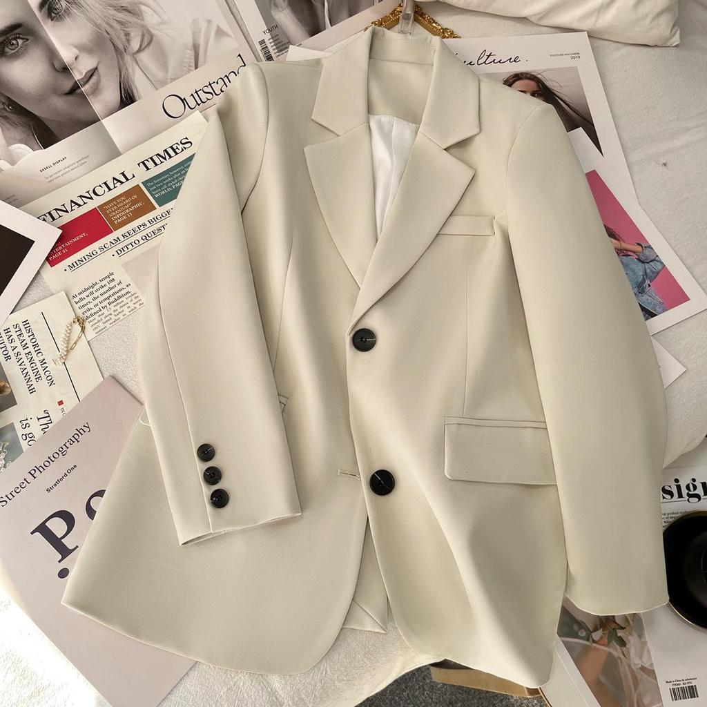 Korean Style Off-White Blazer for Women - Autumn 2025 Influencer Street Style Casual Suit
