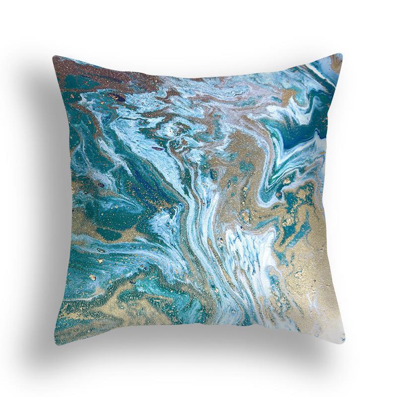 Niebieska Marmurowa Poszewka na Poduszkę 45x45cm Wzór Skały Morskiej Kwadratowa Sofa Poduszka Kwadratowa Abstrakcyjny Liść