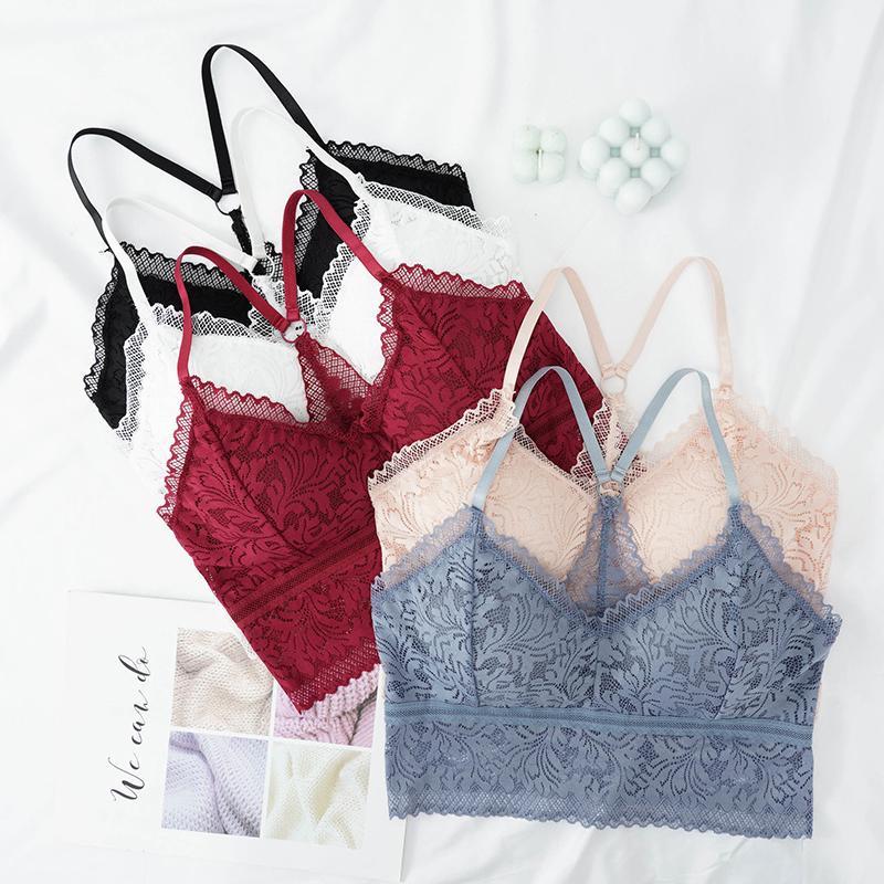 Sexy krajka Bralette Tube Tops Bandeau Léto Ženy Krajková podprsenka Pohodlné tílka Y Záda Crop Top Dívka Spodní prádlo Wire Free Polstrovaná Košilka
