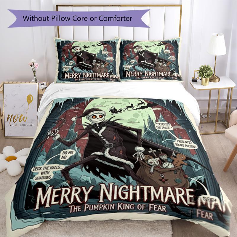 Christmas Nightmare Bedding Set Breathable Duvet Cover with Pillowcases Decorative Bed Linen for Bedroom Home Decoration Birthday Gift