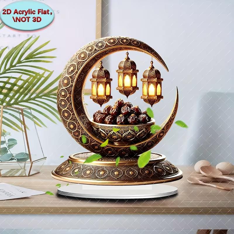 2D flat golden crescent lantern - elegant desktop decoration, perfect for Islamic home and office decor, perfect for Ramadan