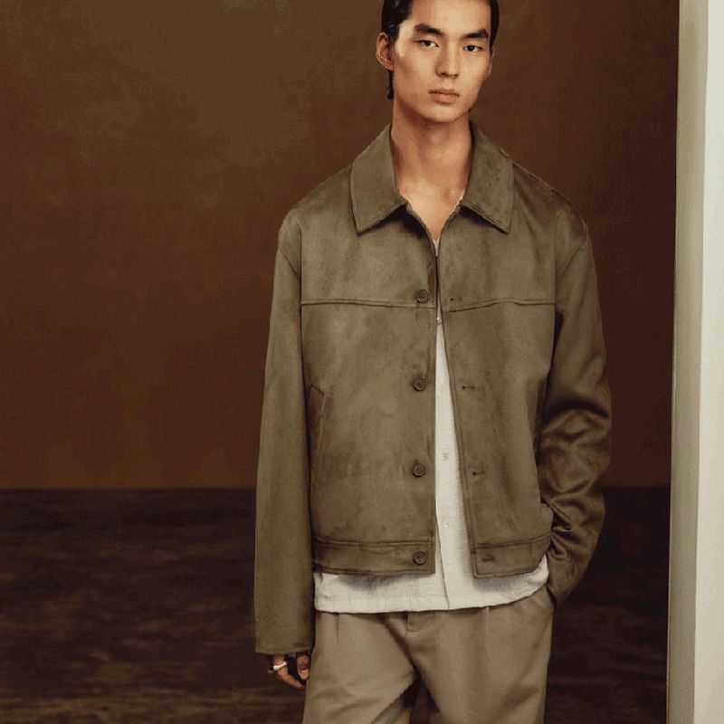 Cabinet 770! 2025 Autumn New Collection Men s Clothing Suede Effect Lapel Simple Jacket Coat 5070165 Brown S