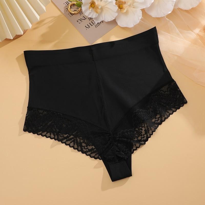 

FINETOO женские трусики с высокой талией, кружевные стринги, мягкое и удобное нижнее белье, сексуальные трусы S чёрный