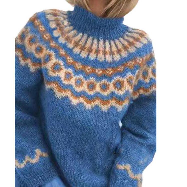 Damen Nordischer Strickpullover Hoher Rollkragen Lässig Winter Pullover Tops Jumper
