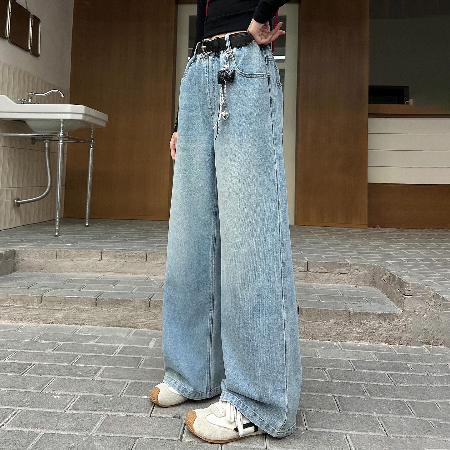 

Girls & Big Kids Heart-Embossed Wide-Leg Jeans for Spring & Autumn, Ideal for Junior and High School Students L