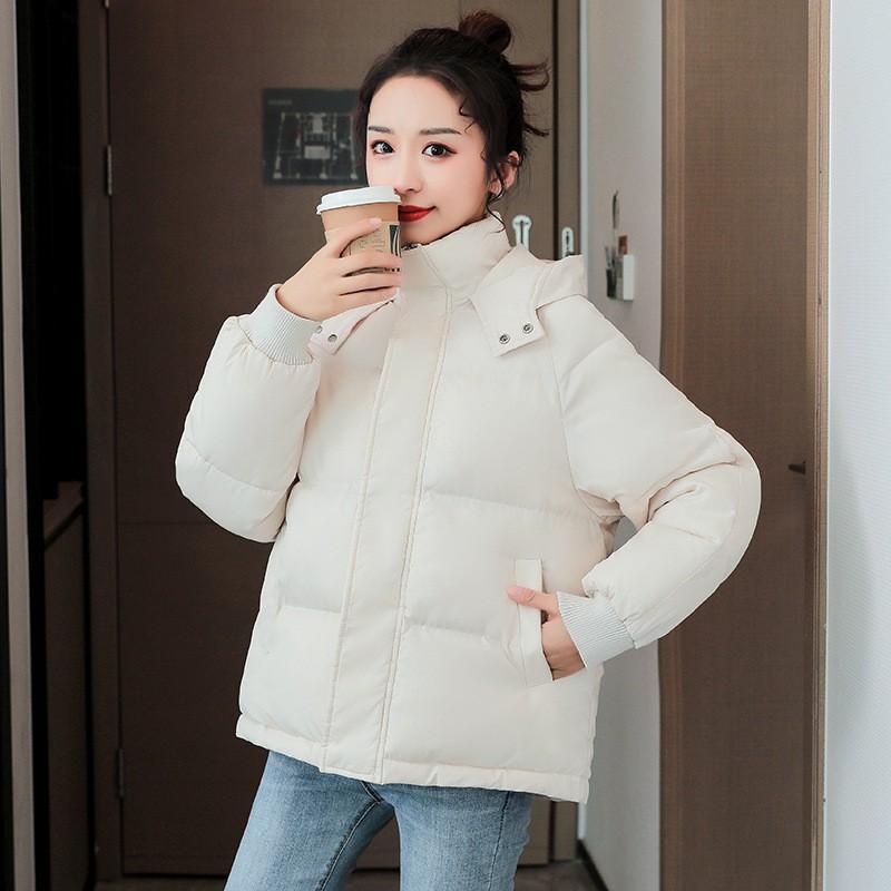 Womens Short Puffer Coat Winter Warm Cotton-Padded Jacket Loose Fit Hooded Outerwear Petite